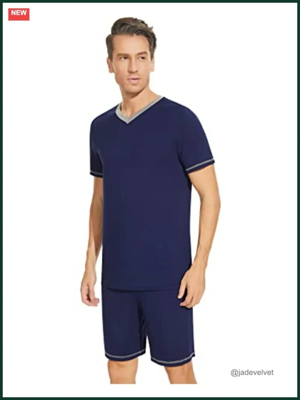 Men's Bamboo Viscose Pajama Set Short Sleeve V-Neck Sleepwear